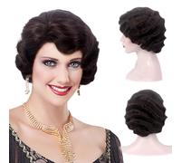 REEWES Long 1920s Wig Finger Wave Wig Curly Short Wig Vintage Wigs for Women Lady Synthetic Heat Resistant Full Wigs Cosplay Costume Fancy Dress With Wig Cap