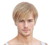 REEWES Men Wig Short Men's Curly Wig with Bangs Natural Synthetic Full Wig for Men Daily Party Costume Cosplay Wear (Blonde Ombre)