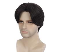 REEWES Men's Short Curly Wig with Fringe, Natural Synthetic Full Wig for Daily Party, Costume, Cosplay Wear, Brown