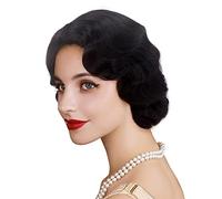 REEWES Short 1920s Finger Wave Wig - Curly Vintage Synthetic Full Wig for Women - Cosplay Costume Fancy Dress Flapper (Black)