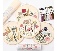 REEWISLY Embroidery Kit for Beginners 4 Sets, Hand DIY Cross Stitch Kits,4 pcs Bamboo Embroidery Hoop,4 pcs Plants Flowers Embroidery Patterns and Threads,Easy for The Embroidery Beginners to Learn…