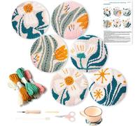 REEWISLY Punch Needle Kits 6pcs for Coaster, 1 Embroidery Hoop, Essential Punch Needle Supplies,Ideal Punch Art for Beginners,DIY Adults Embroidery, Video Teaching (Pink)