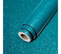 ReeyderArt Teal Glitter Contact Paper for Countertops Glossy Peel and Stick Wallpaper Waterproof Self Adhesive Vinyl Wrap for Cabinets Shelves Tables Closets and Walls 40 x 500 cm