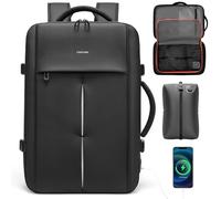 reeyee 18 Inch Large Laptop Backpack with Built-in Electric Vacuum Compression Bag, Expandable 25L-60L Travel Backpack for Men, No Pump Needed, Water Resistant Business Work Bag with USB/Type-C