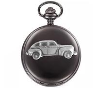 refA3 US Sedan 1940's 3D Pewter Effect Car Design on a Polished Black case Men's Gift Quartz Pocket Watch fob