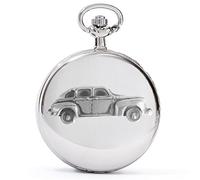 refA3 US Sedan 1940's 3D Pewter Effect Car Design on a Polished Silver case Men's Gift Quartz Pocket Watch fob