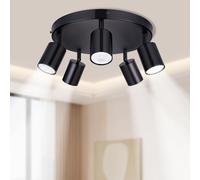 Refein Adjustable 5- Light Ceiling Spotlight, Black Round Flush Mount Track Ceiling Lighting Fixtures Rotatable Light Heads for Kitchen Hallway Bedroom Modern LED Track Lighting Kit Dimmable GU10