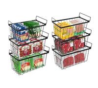 Refein Chest Freezer Baskets - 6 Pack Stackable Freezer Organiser Bins for 198L Chest Freezer Easy to Sort and Get Food with Fold down Handles Save Space and Air Circulation Storage (Black)