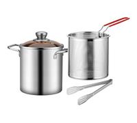 Refein Deep Fat Fryer Pot with Oil Filter Basket, 304 Stainless Steel Deep Frying Pan Stock with Food Tongs and Handle, Deep Oil Fryer Pan for Chicken Wings, Chips, Seafood, Fish, Fries (3L)