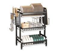 Refein Dish Drainers Rack with Drip Tray, 3-Tier Draining Board Rack Cutlery Drainer Drying Rack for Kitchen Counter Sink Drainer Rack with Draining Board Cutlery Chopping Board Holder