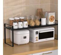 Refein Expandable Cabinet Organizer Shelf, Extendable Kitchen Cupboard Storage Shelf, Durable Carbon Steel Spice Rack for Home Kitchen Countertop Pantry 25CM Tall (Black)