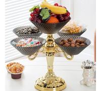 Refein Rotating Fruit Basket, Rotating Fruit Plate Snack Serving Tray Snack Candy Display Tray Divided Serving Dishes Flower for Kitchen & Dining Countertop Parties Wedding Decorative Stand-Gold