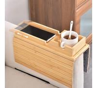 Refein Sofa Arm Tray for Armchair - 2 in 1 Bamboo Armrest Tray with Detachable Couch Cup Holder Adjustable Sofa Arm Table with Non-Slip Backing for Drinks Magazine and Remote