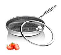 Refein Stainless Steel Frying Pan with Lid, 26CM Non Stick Egg/Omelette Pan Hybrid Skillet for Induction Hob, Chemical-Free Cookware Saute Pan for Electric Gas Ceremic Hob, Dishwasher Safe