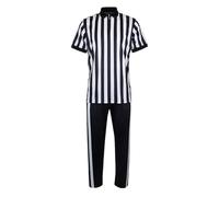 Referee Jersey | Black and White Stripe Football Uniform - V Neck Short Sleeve Referee Jersey with Pants - For Sports Gym Softball Baseball Volleyball Hockey