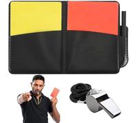 Referee Red Yellow Card Set, Metal Whistles, Coach Whistles with Lanyard, Wallet Score Sheets, Pencil, Sports Ref Score Book Accessories for School Sports, Football, Soccer, Basketball, Rugby Match