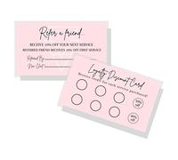 Referral & Loyalty Discount Card | 50 Pack | 3.5 x 2" inches Business Card Size | Business Referrals | Loyalty Punch Cards | Soft Pink Design