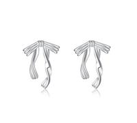 Reffeer 925 Silver Bow Earrings Stud for Women Teens Bowknot Earrings Ribbon (A-Silver)