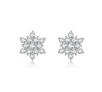 Reffeer 925 Silver Sparkling Snowflake Earrings Stud for Women Teens Snow Earrings (A-Silver)