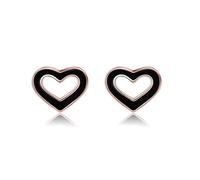 Reffeer 925 Sterling Silver Black Heart Stud Earrings for Women Teens Open Heart Earrings Cute (C-Rose Gold Plated)