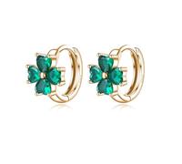 Reffeer 925 Sterling Silver CZ Leaf Hoop Earrings Clover for Women Teens Shamrock Earrings Green St Patricks Day Earrings (B-18K Gold Plated)