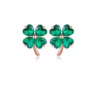 Reffeer 925 Sterling Silver CZ Leaf Stud Earrings Clover for Women Teens Shamrock Earrings Green St Patricks Day Earrings (C-Rose Gold Plated)