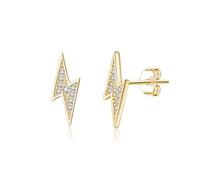 Reffeer 925 Sterling Silver CZ Lightning Bolt Earrings Stud for Women Teen Girls Earrings Simple (B-18K Gold Plated)