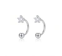 Reffeer 925 Sterling Silver CZ Star Half Hoop Earrings for Women Open Hoop Earrings Huggie Ball Screw Backs