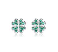Reffeer 925 Sterling Silver Four Leaf Clover Earrings Stud for Women Teens CZ Clover Earrings Green St Patricks Day Earrings (A-Silver)