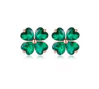 Reffeer 925 Sterling Silver Four Leaves Clover Earrings Stud for Women Teens Green CZ Clover Earrings St Patricks Day Earrings (C-Rose Gold Plated)