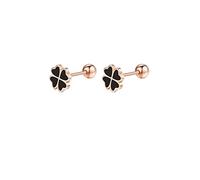 Reffeer 925 Sterling Silver Leaf Clover Earrings Studs for Women Earrings Small Leaf Stud Earrings Black Earrings Screw Back (C-Rose Gold Plated)