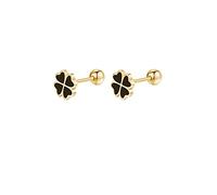 Reffeer 925 Sterling Silver Leaf Clover Earrings Studs for Women Earrings Small Leaf Stud Earrings Black Earrings Screw Back (B-18K Gold Plated)