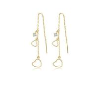 Reffeer 925 Sterling Silver Love Heart Earrings Dangle for Women Earrings Heart Tassel Chain Earrings Drops Threader (B-18K Gold Plated)
