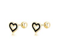 Reffeer Solid 925 Sterling Silver Black Heart Studs Earrings for Women Earrings Girls Earrings Small Love Heart Earrings Studs Helix Open Earrings Cartilage Tragus Screwback Studs (B-18K Gold Plated)