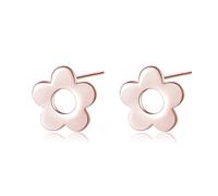 Reffeer Solid 925 Sterling Silver Cute Flower Earrings Stud for Women Teen Girls Earrings Pretty Studs Earrings (C-Rose Gold)