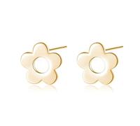 Reffeer Solid 925 Sterling Silver Cute Flower Earrings Stud for Women Teen Girls Earrings Pretty Studs Earrings (B-Gold)