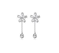 Reffeer Solid 925 Sterling Silver CZ Flower Cuff Earrings for Women Girls Flower Wrap Earrings Droplet Chain Earrings Cartilage Helix Earrings (A-Silver)