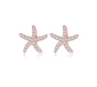 Reffeer Solid 925 Sterling Silver CZ Starfish Stud Earrings for Women Teen Girls Earrings Beach Stud Earrings Sea Fish Earrings (C-Rose Gold)
