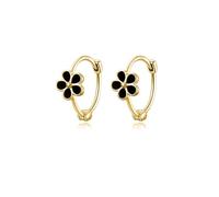 Reffeer Solid 925 Sterling Silver Daisy Flower Hoop Earrings Huggie for Women Girls Black Flower Hoop Earrings Cartilage Helix Earrings (B-18K Gold Plated)