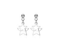 Reffeer Solid 925 Sterling Silver Double Star Stud Earrings Drops for Women Earrings Tiny Star Drop Earrings Studs (A-Silver)