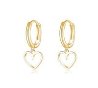 Reffeer Solid 925 Sterling Silver Heart Drop Earrings Hoop for Women Earrings Heart Hoop Earrings Huggie Drop Earrings (B-18K Gold Plated)