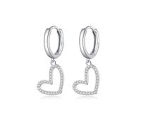 Reffeer Solid 925 Sterling Silver Love Heart Hoop Earrings Drops for Women Earrings CZ Heart Hoop Earrings Huggie (A-Silver)