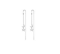 Reffeer Solid 925 Sterling Silver Moon Star Threader Earrings Tassel Chain Dangle for Women Earrings Long Dangle Earrings Drops (A-Silver)