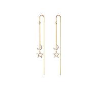 Reffeer Solid 925 Sterling Silver Moon Star Threader Earrings Tassel Chain Dangle for Women Earrings Long Dangle Earrings Drops (B-18K Gold Plated)