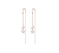 Reffeer Solid 925 Sterling Silver Moon Star Threader Earrings Tassel Chain Dangle for Women Girls Long Dangle Earrings Drops (C-Rose Gold Plated)