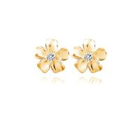 Reffeer Solid 925 Sterling Silver Plumeria Flower Earrings Studs for Women Teens CZ Flower Stud Earrings (B-18K Gold Plated)