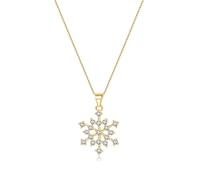 Reffeer Solid 925 Sterling Silver Snowflake Necklace Chain for Women Teens CZ Snowflake Pendant Necklace (B-18K Gold Plated)