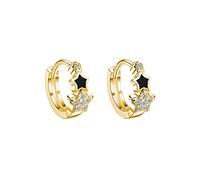 Reffeer Solid 925 Sterling Silver Star Small Hoop Earrings for Women Earrings CZ Hoop Earrings Cute Huggie Earrings (B-18K Gold Plated)