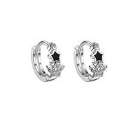 Reffeer Solid 925 Sterling Silver Star Small Hoop Earrings for Women Earrings Girls Earrings CZ Hoop Earrings Cute Huggie Earrings (A-Silver)