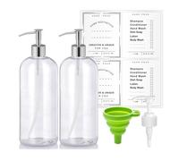 Refillable 32oz 2pack Steel Pump Dispenser Bottle, BPA-Free 1Liter Crystal Clear Multi-Use Empty Plastic Container with Funnel for Shampoo, Conditioner, Body Wash, Liquid Hand Soap, Lotion, BeautyCare